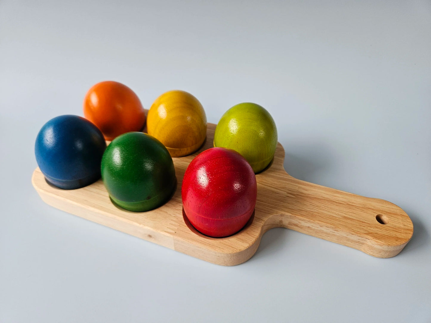 Hollow Wooden Eggs & Nesting Tray Set