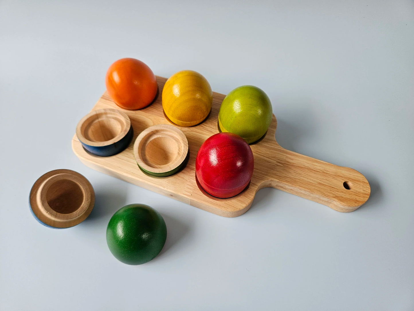 Hollow Wooden Eggs & Nesting Tray Set