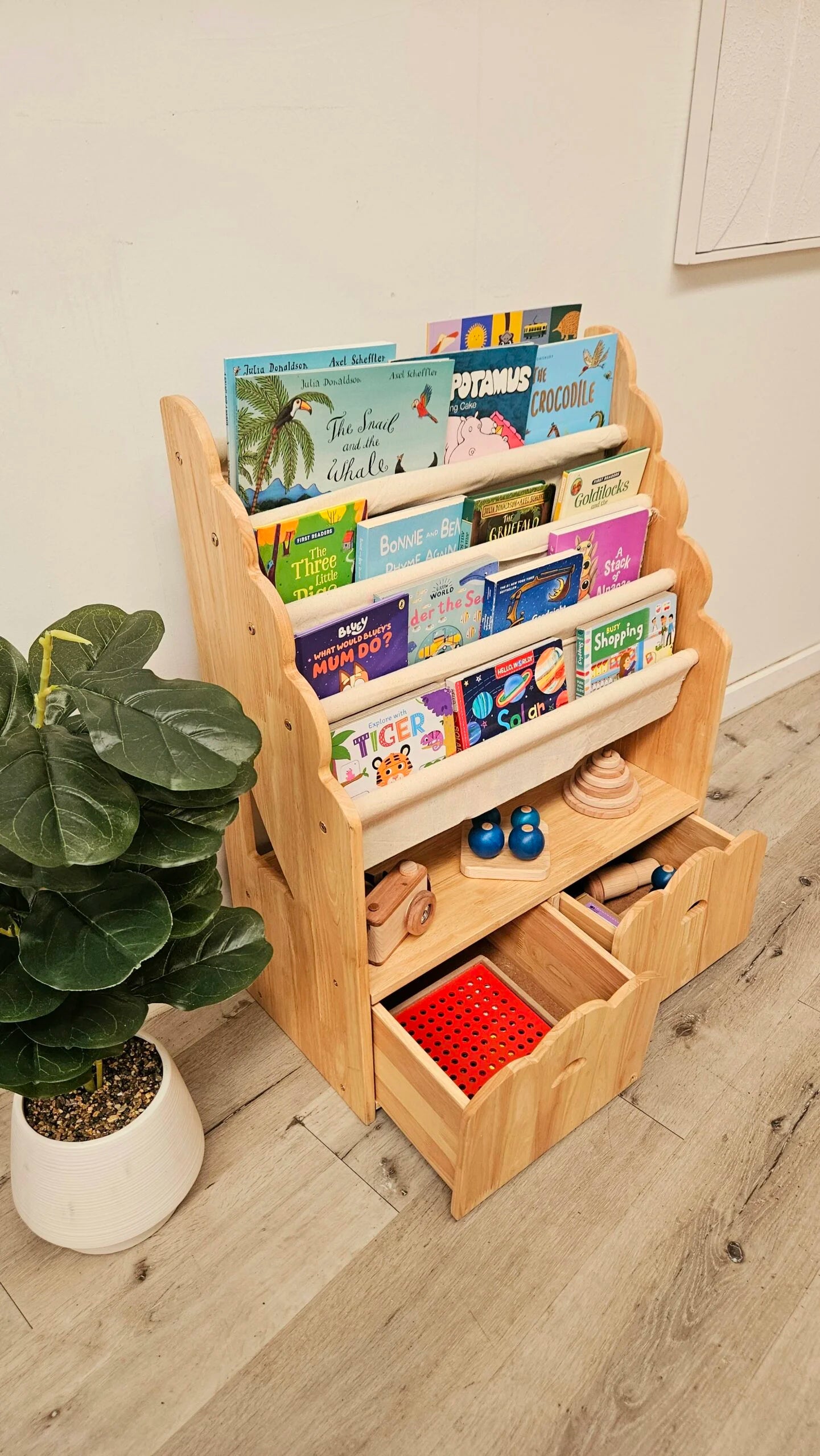 Timber Bookcase with Drawers