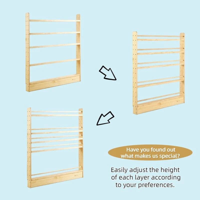 5 Tier Adjustable Solid Wood Bookshelf