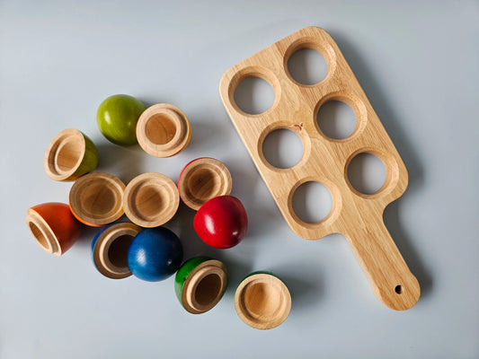 Hollow Wooden Eggs & Nesting Tray Set